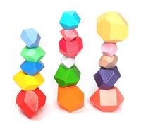 umu Lot de 16 briques d'équilibre en bois massif multicolores empilables pour enfants à partir de 2, 3, 4, 5, 6 ans