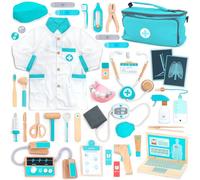 UMU® Mallette de médecin en Bois de Luxe pour Enfant avec stéthoscope, Blouse de médecin, Ordinateur Portable, Accessoires Dentiste et Plus Encore, Mallette de Docteur, Jouet pour Jeu de rôle, kit