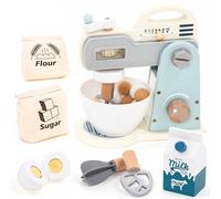 UMU® Mixer Kit de jeu en bois avec bol mélangeur, fouet, ingrédients et plus encore, ensemble de mixeur de cuisine pour enfants, 10 pièces, accessoires de cuisine pour petits chefs à partir de 3, 4, 5