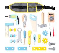 umu® Set de Jeu d'Outils en Bois pour Enfants avec Perceuse, Scie, Vis, Marteau, etc., Jeux d'Imitation d'Artisan, Ensemble d'Outils pour Enfants de 25 pièces, Jouet pour Les Enfants de 3, 4, 5 Ans