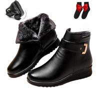 UMYUOANY Bottes orthopédiques en cuir véritable avec boucle en métal pour femme, chaudes et antidérapantes avec fermeture éclair latérale, imperméables, Noir , 41 EU