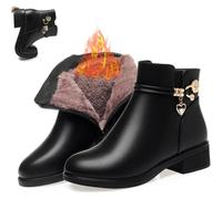 UMYUOANY Bottes orthopédiques en cuir véritable et laine pour femme - Chaudes - Talon bas - Fermeture éclair latérale - Strass étincelants - Imperméables, Doublure épaisse noire, 41 EU