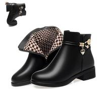 UMYUOANY Bottes orthopédiques en cuir véritable et laine pour femme - Chaudes - Talon bas - Fermeture éclair latérale - Strass étincelants - Imperméables, Doublure fine noire, 41 EU