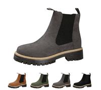 UMYUOANY Bottines Chelsea élastiques à bout rond pour femme - En daim - Talon épais - Confortables et décontractées - Chaussures de marche à enfiler, gris, 38 EU