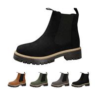 UMYUOANY Bottines Chelsea élastiques à bout rond pour femme - En daim - Talon épais - Confortables et décontractées - Chaussures de marche à enfiler, Noir , 38 EU