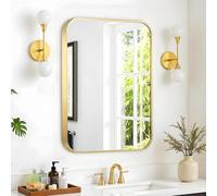 Umzodo Miroir rectangulaire Arrondi avec Cadre en métal doré brossé pour Salle de Bain, entrée, Salon, Chambre à Coucher, 61 x 91,4 cm, Vertical ou Horizontal