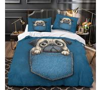 Un adorable carlin qui jette un coup d'œil Parure de Lit Imprimé en 3D Microfibre Ultra Douce Super Douce Housse de Couette Hypoallergique Respirante for Enfants Garçons Ado Single（140x200cm）