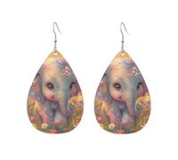 Un Adorable Éléphant Dans Une Prairie Fleurie Pendantes En Cuir Double Face Boucles D'Oreilles Légères Boucle D'Oreille Pour Femme Fête Des Mères Décorations
