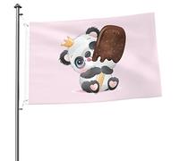 Un Adorable Petit Panda Mange Une Glace Bannière Colorée Garden Flag Durable Drapeaux Décoratif Décoration Pour Pelouse Intérieure Porche 90X152Cm
