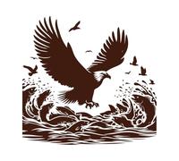 un aigle survolant une rivière avec des poissons et des oiseaux Stickers artistiques en vinyle 67.2x69.9cm Peinture murale artistique Café