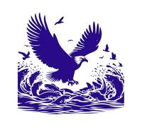un aigle survolant une rivière avec des poissons et des oiseaux Stickers muraux en vinyle 42x43.7cm Modification et ajout d'informations possibles Bleu foncé
