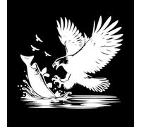 un aigle vole au-dessus d'un poisson et un oiseau vole à côté Stickers artistiques en vinyle 67.2x76.6cm Stickers pour vitres Blanc