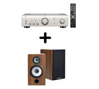 Un ampli Denon PMA-600NE Argent + une paire d'enceintes bibliothèque Cabasse Antigua MT32/2 Noyer