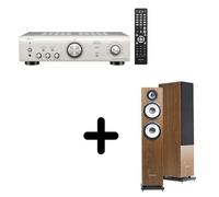 Un ampli Denon PMA-600NE Argent + une paire d'enceintes colonne Cabasse Jersey MT32/2 Edition spéciale Noyer
