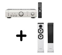 Un ampli Denon PMA-600NE Argent + une paire d'enceintes colonne Cabasse Jersey MT32/2 Edition spéciale Blanc mat