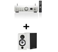 Un ampli Denon PMA-900HNE Argent + une paire d'enceintes bibliothèque Cabasse Antigua MT32/2 Blanc mat