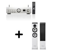 Un ampli Denon PMA-900HNE Argent + une paire d'enceintes colonne Cabasse Jersey MT32/2 Blanc mat
