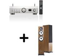 Un ampli Denon PMA-900HNE Argent + une paire d'enceintes colonne Cabasse Jersey MT32/2 Noyer Argent E