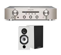 Un ampli Marantz PM6007 Argent et Or + une paire d'enceintes bibliothèque Cabasse Antigua MT32/2 Blanc mat