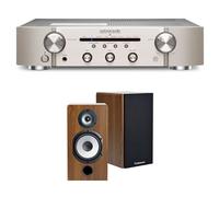 Un ampli Marantz PM6007 Argent et Or + une paire d'enceintes bibliothèque Cabasse Antigua MT32/2 Edition spéciale Noyer