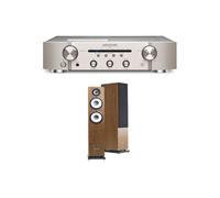 Un ampli Marantz PM6007 Argent et Or + une paire d'enceintes colonne Cabasse Jersey MT32/2 Edition spéciale Noyer