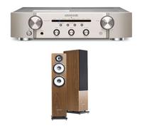 Un ampli Marantz PM6007 Argent et Or + une paire d'enceintes colonne Cabasse Jersey MT32/2 Edition spéciale Noyer