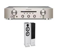 Un ampli Marantz PM6007 Argent et Or + une paire d'enceintes colonne Cabasse Jersey MT32/2 Edition spéciale Blanc mat