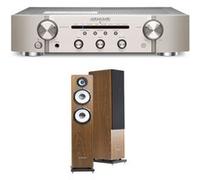 Un ampli Marantz PM6007 Argent et Or + une paire d'enceintes colonne Cabasse Jersey MT32/2 Edition spéciale Noyer Argent et Or E