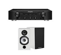 Un ampli Marantz PM6007 Noir + une paire d'enceintes bibliothèque Cabasse Antigua MT32/2 Blanc mat