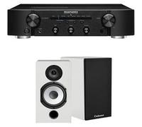 Un ampli Marantz PM6007 Noir + une paire d'enceintes bibliothèque Cabasse Antigua MT32/2 Blanc mat Noir E