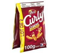 Un apéritif gourmand sans huile de palme avec les biscuits soufflés Curly cacahuète, format malin 2x100g fabriqué en France - Lot de 4