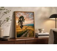 Un Arbre Solitaire Un Champ De Blé Impression sur Toile 50x70 cm, Style Réaliste Rural Tableau Decoration Murale, Jaune Doré Peinture sur toile pour Salon Chambre Cuisine Salle de Bain Décorations