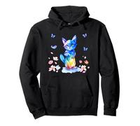 Un Art de guérison Doux avec Un Chat Bleu Jouant avec Un Papillon dans Les pétales de Fleurs Sweat à Capuche