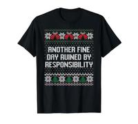 Un Autre Beau Jour ruiné par la responsabilité Moche Pull de Noël T-Shirt Graphique avec Valeur, Homme, Noir, M