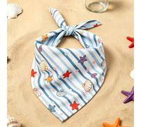 Un bandana pour animaux de compagnie en polyester bleu à rayures avec imprimé étoile de mer, bavoir anti-bave, pour petits chiens heureux, convient aux petits et moyens animaux de compagnie comme les