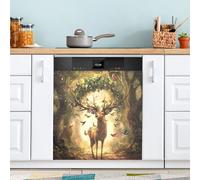 Un beau cerf aimant de lave-vaisselle pour porte avant, grand panneau décoratif en métal pour cuisine, lave-vaisselle, réfrigérateur, autocollant décoratif magnétique 58 x 66 cm