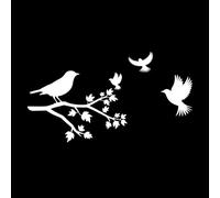 un beau design de silhouettes d'oiseaux perchés et volant sur une branche Stickers muraux 54.4x98.9cm N'abîme pas le mur Blanc