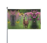 Un beau drapeau décoratif d'extérieur en forme de cerf (0,9 x 1,5 m), durable et résistant à la lumière, drapeau de mariage, cour en plein air, anniversaire de mariage