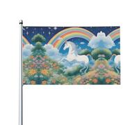 Un beau drapeau décoratif d'extérieur en forme de licorne (0,9 x 1,5 m), durable et résistant à la lumière, drapeau de mariage, cour en plein air, anniversaire de mariage