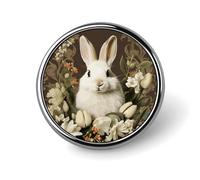 Un beau lapin blanc Une belle broche ronde en forme de lapin blanc pour hommes et femmes Accessoires de costume en alliage, épingle à cravate légère de 1"