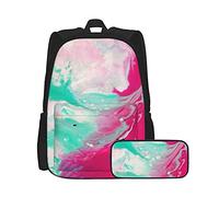 Un beau mélange de peinture bleu clair et rose ensemble unisexe sac à dos et trousse à crayons, sac à dos multifonctionnel combinaison deux pièces ensemble décontracté cartable d'école avec boîte à