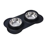 Un Bol de Chat et Un Bol de Chien, Gamelles Doubles en Acier Inoxydable for Chiens et Chats, avec Tapis antidérapant Silicone Anti-Fuite, for Chiots(Black,S)
