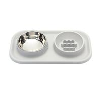 Un Bol de Chat et Un Bol de Chien, Gamelles for Chiens et Chats, gamelles à Alimentation Lente, Anti-étouffement, Double gamelle en Acier Inoxydable for Petits(Grey)