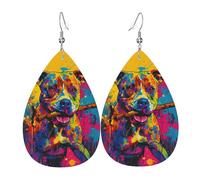 Un Bouledogue Dynamique Tient Une Branche Dans Sa Gueule. Boucle D'Oreille Légères Boucles D'Oreilles En Cuir Tendance Pendantes Pour Femme Quotidien