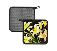 Un bouquet de lys Lot de 2 tapis de casserole résistants à la chaleur - Tapis isolant carré de 18 cm, adapté pour la cuisine, la pâtisserie, les casseroles chaudes, etc.