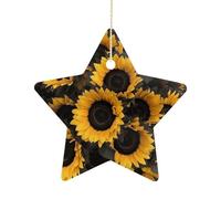 Un bouquet de tournesols noirs en forme d'étoile en céramique à suspendre pour sapin de Noël, décoration de fête de famille