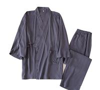 un-brand Costume de Pyjama en Coton Kimono Japonais Double Gaze pour Hommes, Grande Taille, vêtements Zen, vêtements taoïstes (Taille XL, A2)