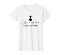 Un café dans ma Main, Le Christ dans Mon cœur, Motif de Foi T-Shirt Graphique avec Valeur, Femme, Blanc, XL