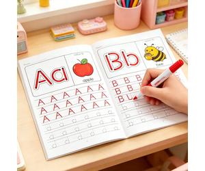 Un cahier d'exercices de 32 pages pour pratiquer l'anglais, un cahier de travail de l'alphabet A-Z et un cahier de calligraphie ABC. Il aide à pratiquer les lettres majuscules et minuscules de l'angla