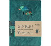 Un Carnet Broché En Cuir Feuille De Ginkgo A5 - 14,8x21 Cm 144 Pages Lignées Papier Ivoire 90g - 2 Coloris Vert Sapin Et Irisé Indigo, Livraison Aléatoire - Collection Ginkgo